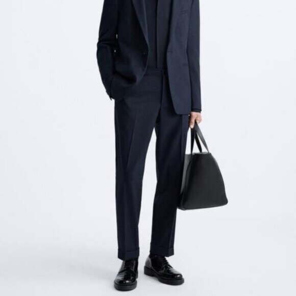 Zara Men’s Textured Navy Blue Neutral Minimalist Blazer & Pant Suit Size 42 - Picture 5 of 5